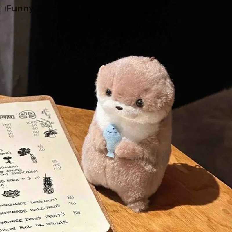 1 cartoon cute otter with fish/cat dog plush keychain creative Kavay keychain backpack hanging decorationXJ250319
