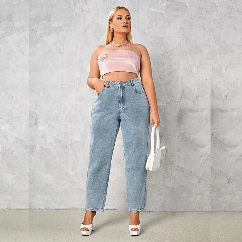 Plus Size Women Jeans Autumn Dark Blue 175cm Tall Stretchy and Loose Washing Straight 6XL 100Kgs Curve Lady Thin Lady Denim Pant 250319