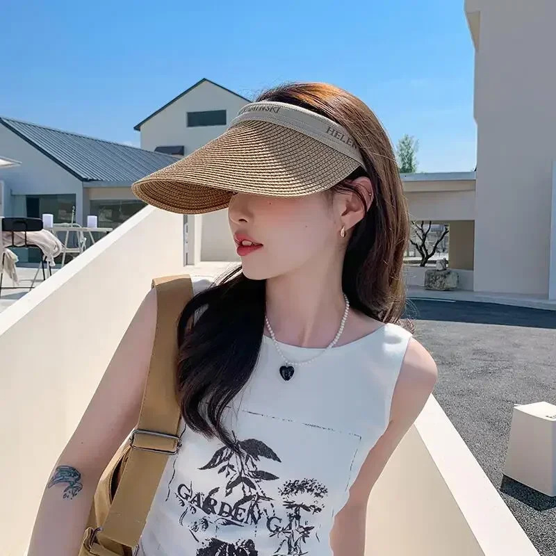 Grass Hollow Hat for Women Summer Beach Sun Protection Sun Shading Hair Hoop Sun Hat Straw Hat 250320