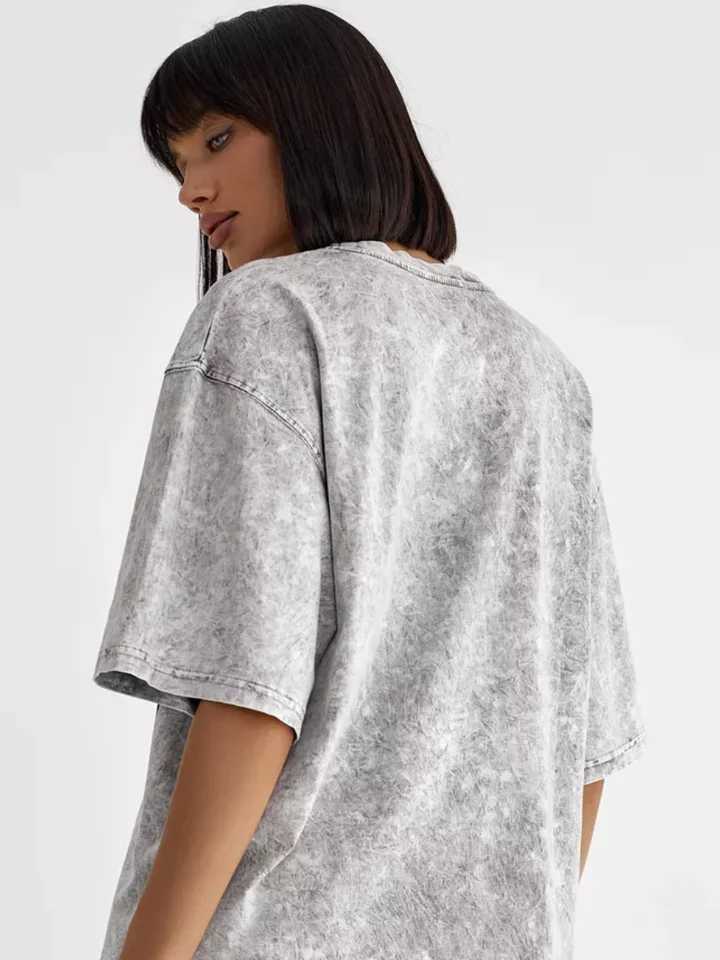 Oversized INS short sleeved washed retro T-shirt loose streetwear Distressed Bf Harajuku T-shirt Weomen printed half sleeveT250320