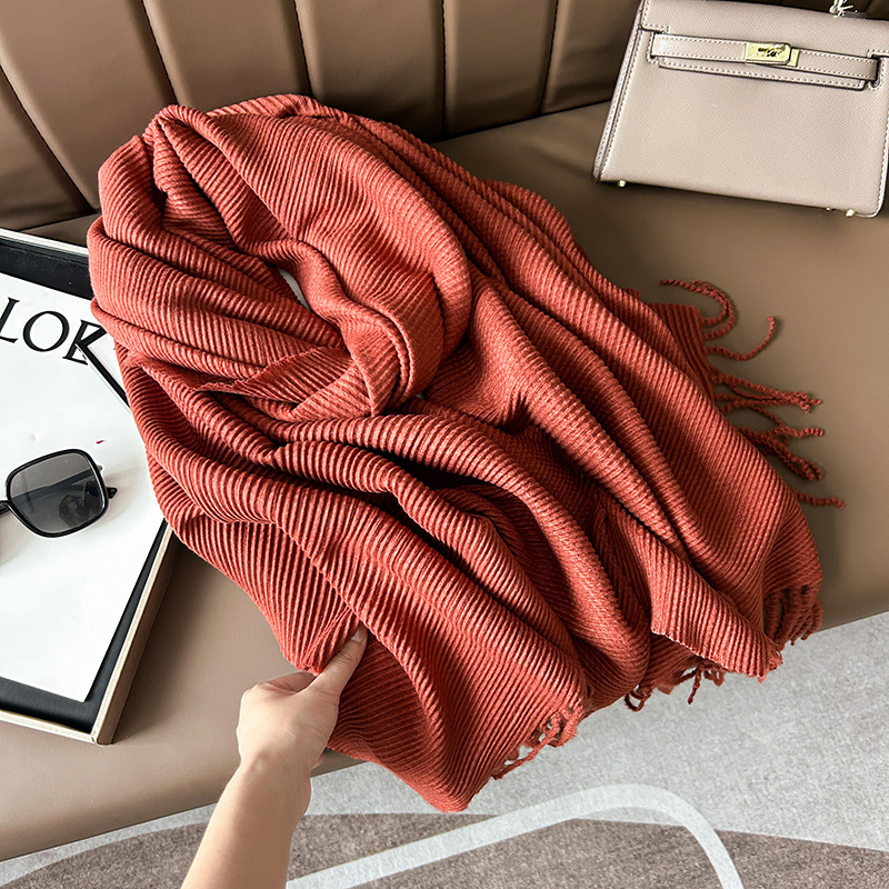 K181 Scarf women 2025 winter new Maillard high-grade Korean style wrinkled solid color imitation cashmere casual shawl dual-purpose