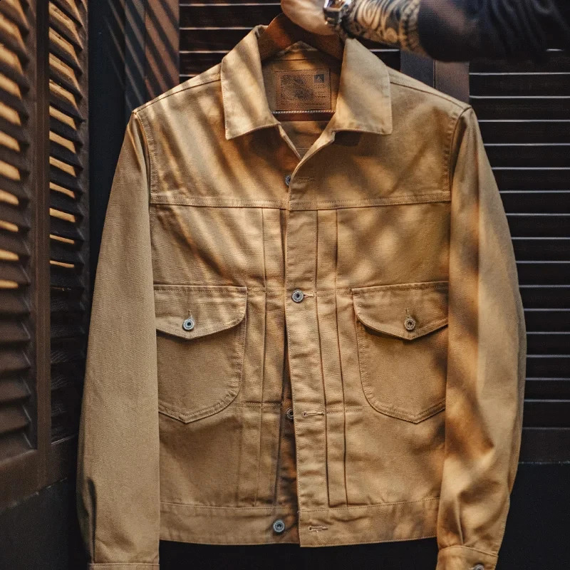 Maden Vintage Heavyweight Canvas Rancher Jackets with Collar Back Paris Button n Denim Jacket for Men Fall Pocket Outerwear 250317
