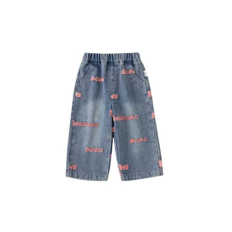New Embroidered Girls Jeans T shirt Danning Pants 2025 Spring Summer Loose Pants Straight Jeans Girls Kids JeansT250326