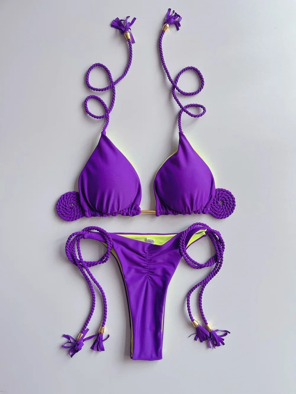 Sexy Solid color Two-piece Triangle Swimwear Womens Swimsuit Braiding rope Bikinis Set Beach Bathing Suit Brazilian Biquinis 250320