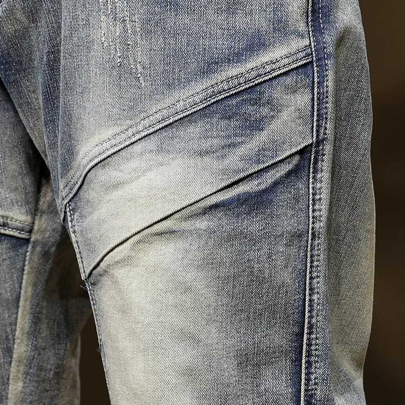Nostalgic Multi-pocket Work Jeans Mens Stretch Large Size Straight Slim Military Style Jeans Punk Rock Straight Jeans 40 42 44T250319