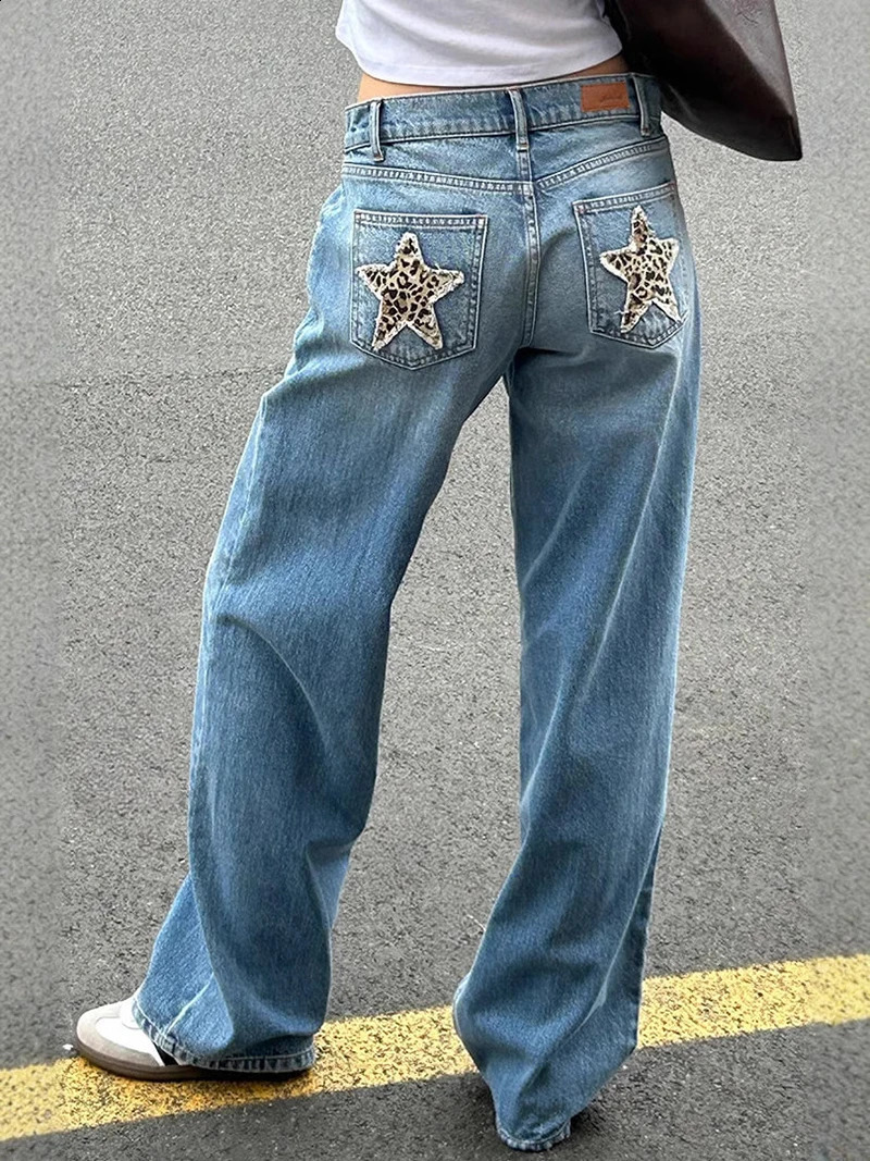 Y2k Baggy Jeans Women Harajuku Retro Straight Casual High Waisted Star Embroidery Pattern Jeans Goth Hip Hop Denim Pants 250319