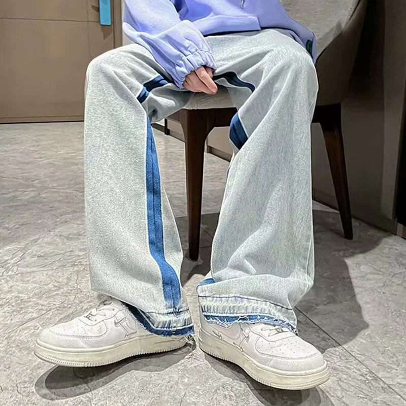 Mens fashion retro streetwear Trouser hiphop casual loose straight pants mens gothic punk letter printed bag jeans 250320