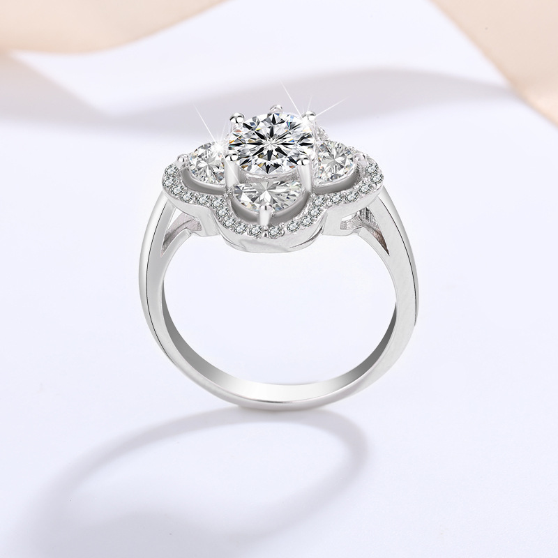 pass dia tester VVS1 D color 1CT moissanite for women sterling sier clover ring wedding rings designer jewelry woman gift with box