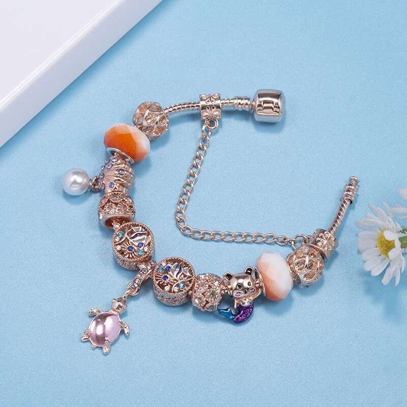 Suumer Styles Charm Bracelets Fits DIY Rose Gold Tortoise Beads Bracelet Bangle For Women Bijoux Pulseras Jewelry Gift Wholesale