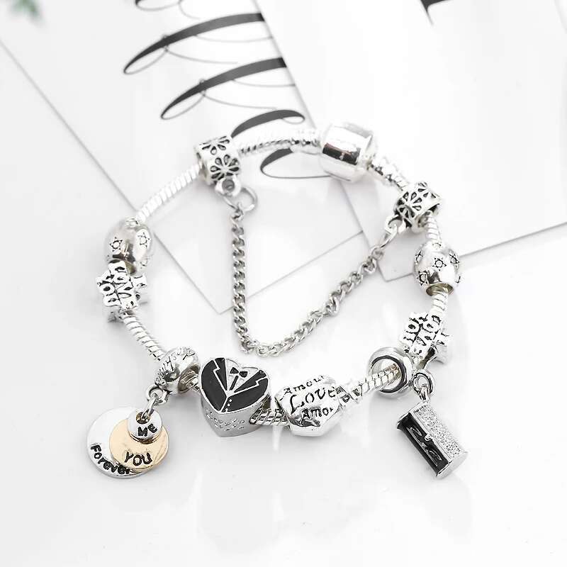 Snake Chain Charm Bracelets With Forever You & Me Beads DIY Fashion Brand Bracelets For Women Jewelry Gift