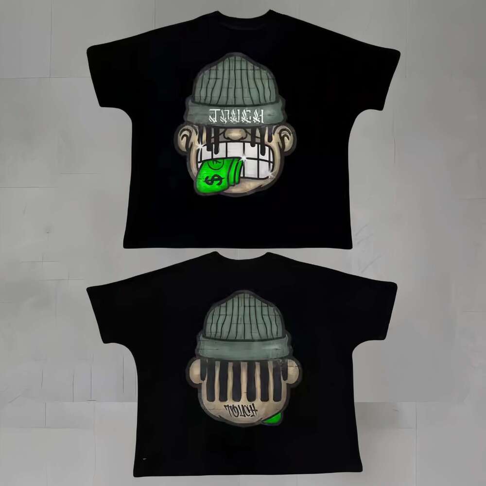 2024 New Street Hip Hop Printed T-shirt Trendy Brand Loose Round Neck Short Sleeve Versatile