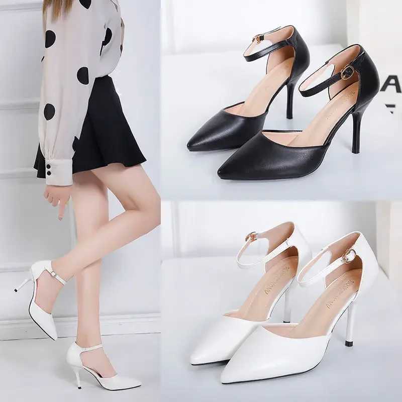 Soft Leather Wens ShoesPointed Toe2024 Spring New High HAnkle StrapCover HeelFem FootwareBig SizeBLACKBEIGE Y250319