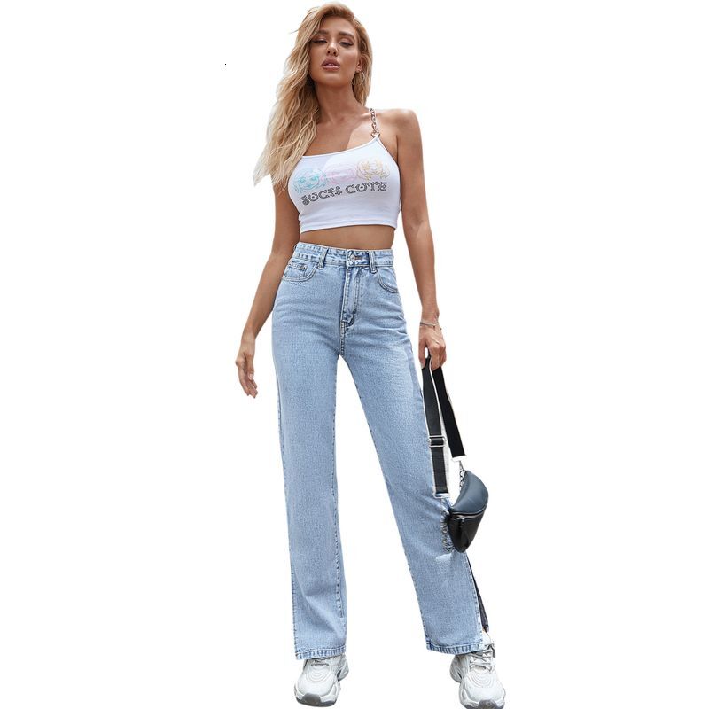 Womens Clothing Split Wide Leg Straight Loose High Waisted Slim Jeans