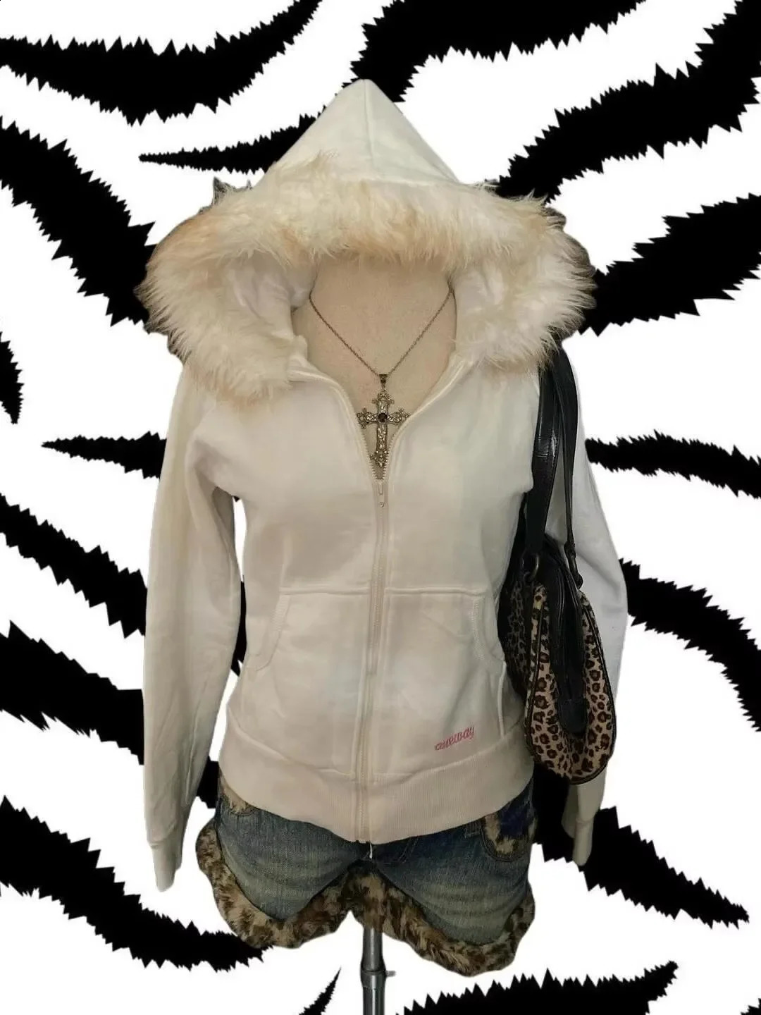 Street fashion winter hoodie womens Korean street solid color zipper sweater loose casual fur collar warm 250317