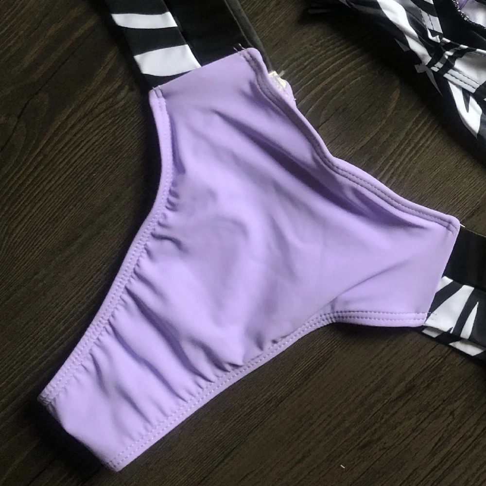 Sexy patchwork zebra strap Brazilian bikini womens swimsuit thong twopiece set high cut 250319