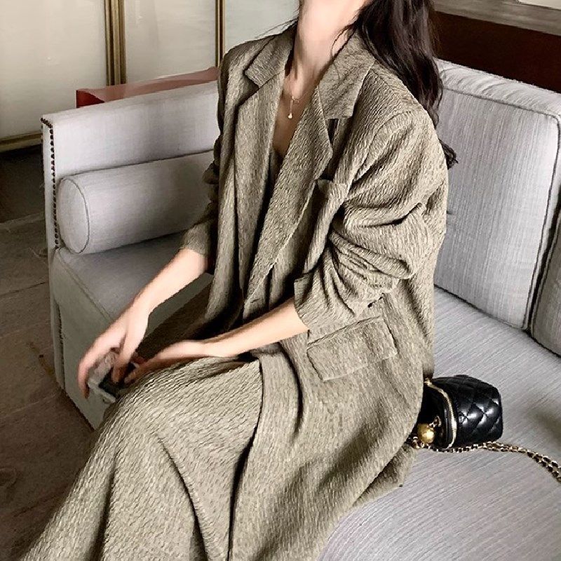 L318Chic Korean Design Double-Breasted Women's Suit Dress with Flared Hemline and Long Sleeves for Spring/Autumn Wear 2025