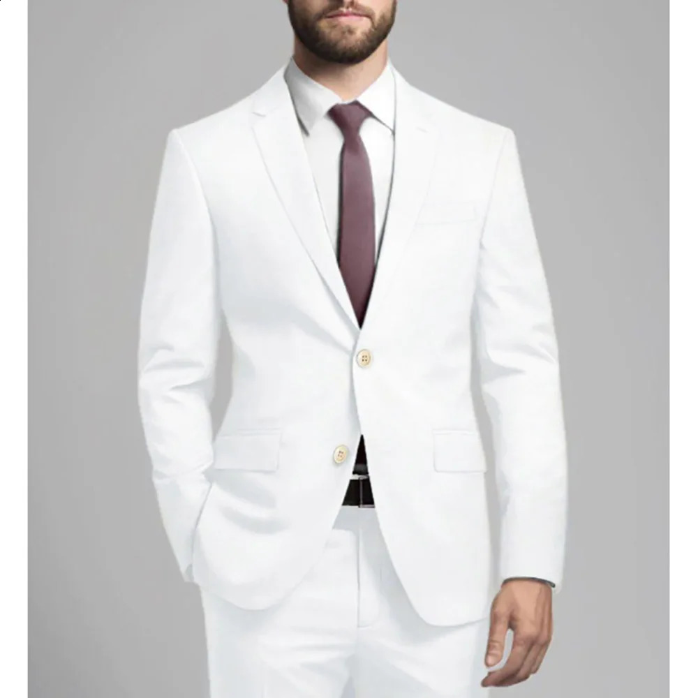 Summer White Men Suits Casual Single Breasted Notch Lapel 2 Piece Jacket Pants Outfits Slim Fit Costume Homme Terno Blazer 2024 250311