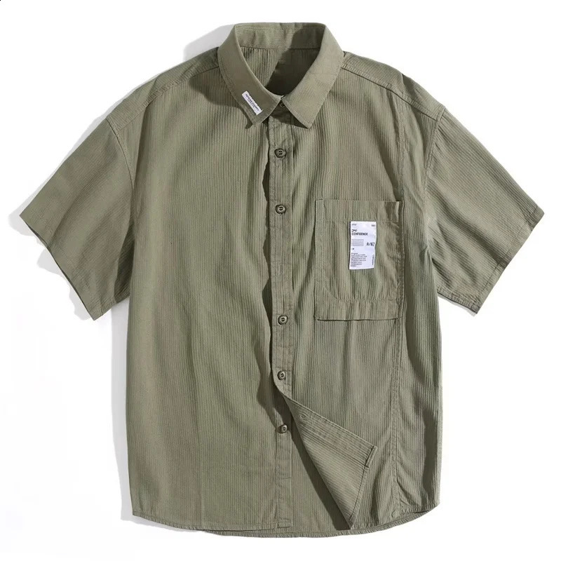 Retro short sleeved social shirt mens loose casual open top commodity summer fashion prefabricated street clothing plain weave 250317