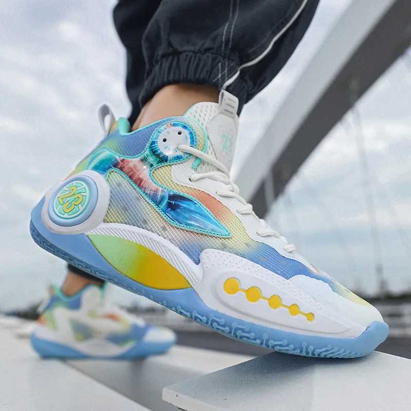 Hot selling colored mens basketball shoes with high cushions for womens sports shoes breathable and wearable mens basketball shoesW250320