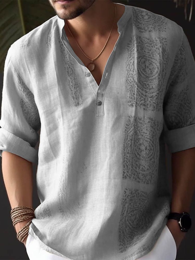 2025 New Men's Long Sleeve Shirt - 3D Digital Print, Youth Mandarin Collar Design, Lightweight and Breathable Fabric, Perfect for Casual and Styl