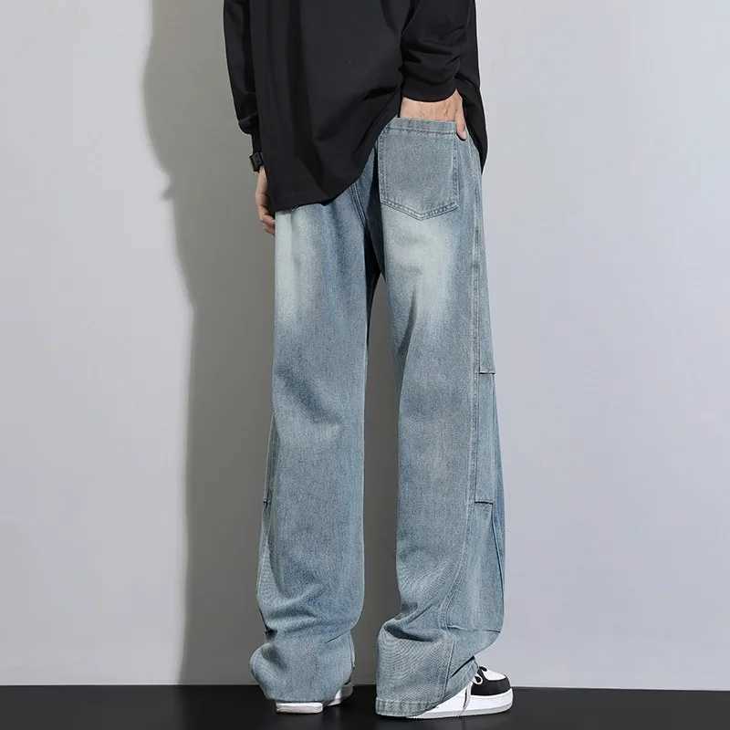 American mens wash denim jeans spring Jorts autumn and summer new loose straight skirt mens wide leg casual mens TrouserT250319