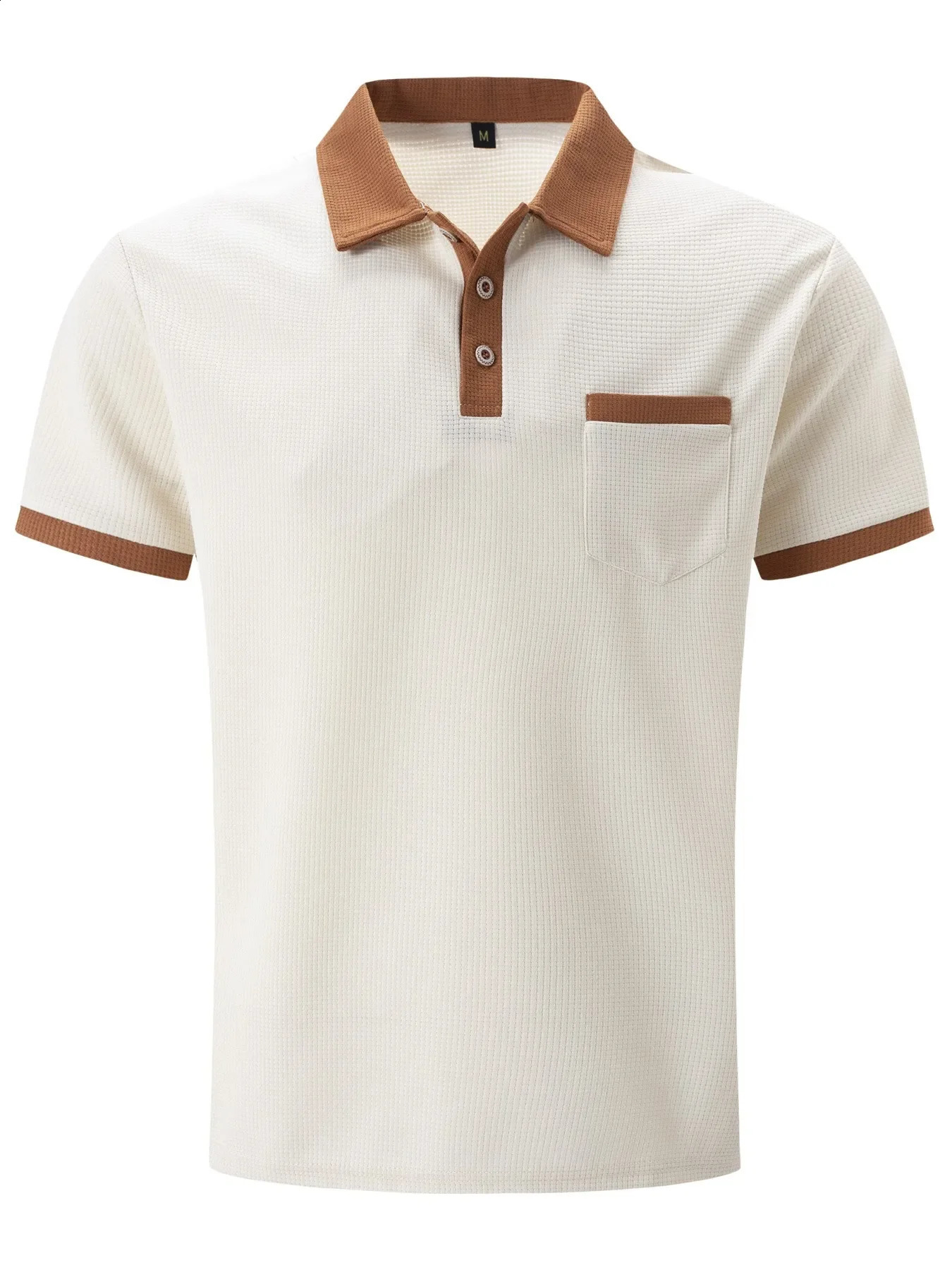 Summer Mens Short Sleeve POLO Shirt Waffle Color Chest Pocket Short Sleeve Button T-shirt Top Graphic T Shirts Men 250319