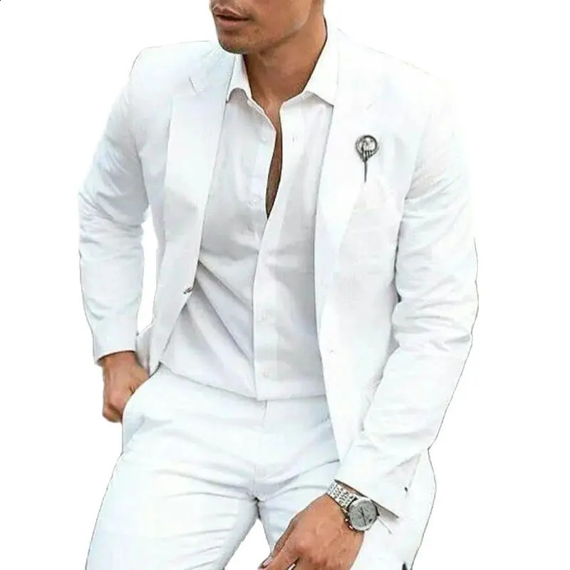 Summer White Men Suits Casual Single Breasted Notch Lapel 2 Piece Jacket Pants Outfits Slim Fit Costume Homme Terno Blazer 2024 250311