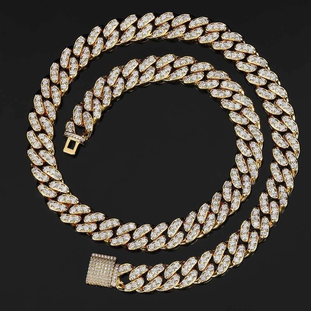 Sier & Gold Plated Miami Style Necklace with 10mm CZ Stones - Unisex Cuban k Chain