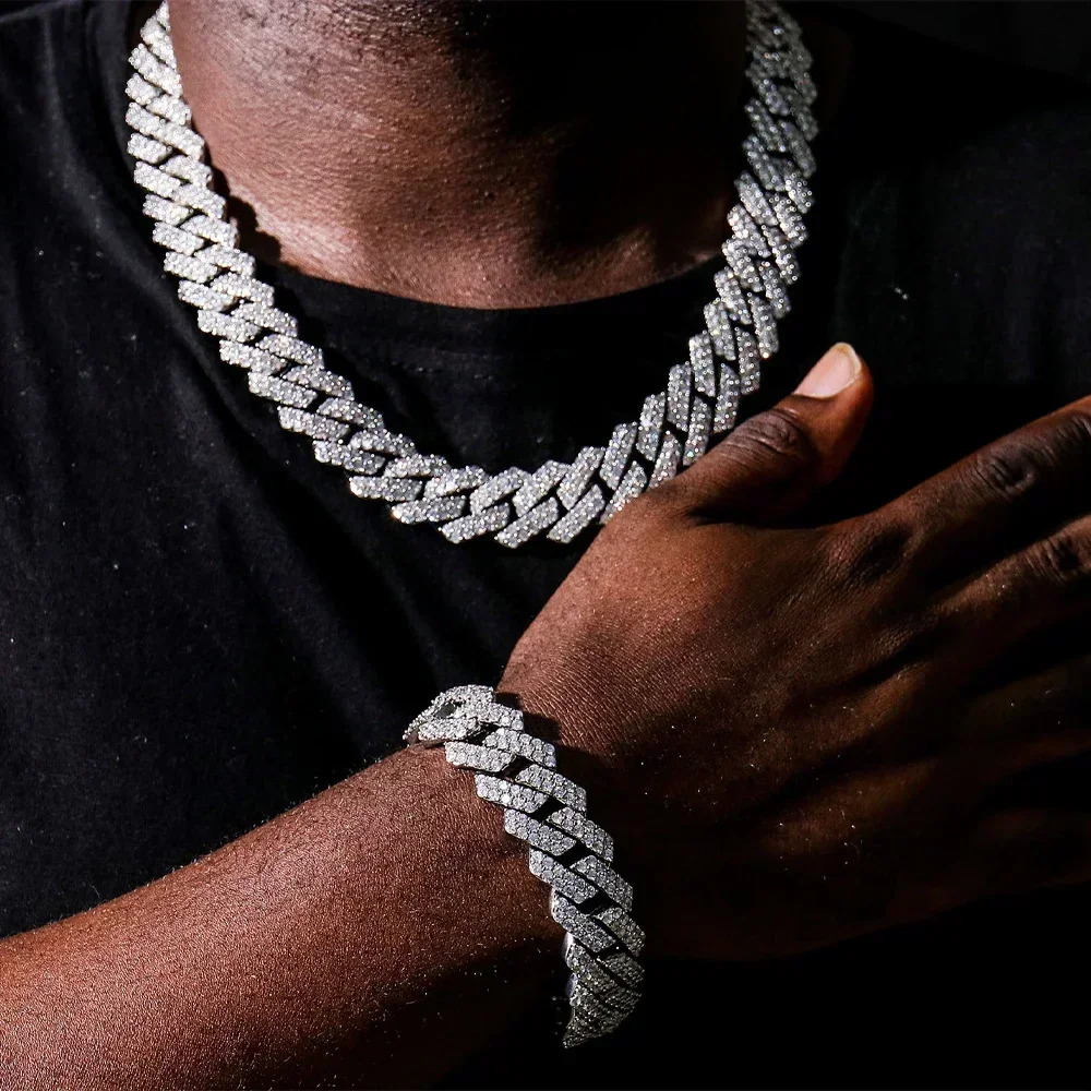 14mm Full Moissanite Cuban Link Necklace Bracelet GRA Certified 100% 925 Sterling Silver Hip Hop Cuban Jewelry for Men Women