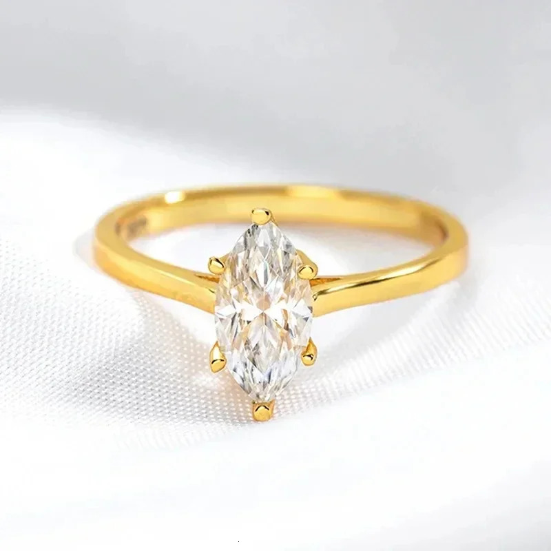 18k Plated 1CT D Color Marquise Cut Moissanite Solitaire Ring with GRA Certificate 925 Sterling Silver Engagement Band for Women