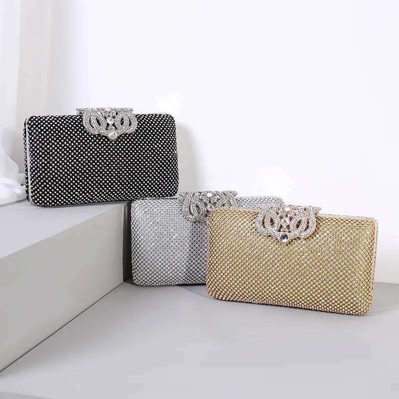 Rhie Evening Bags Women Clutch For Party/Banquet/Night Clutches And Purse Gold Sier Black Shoulder Bag With Chain