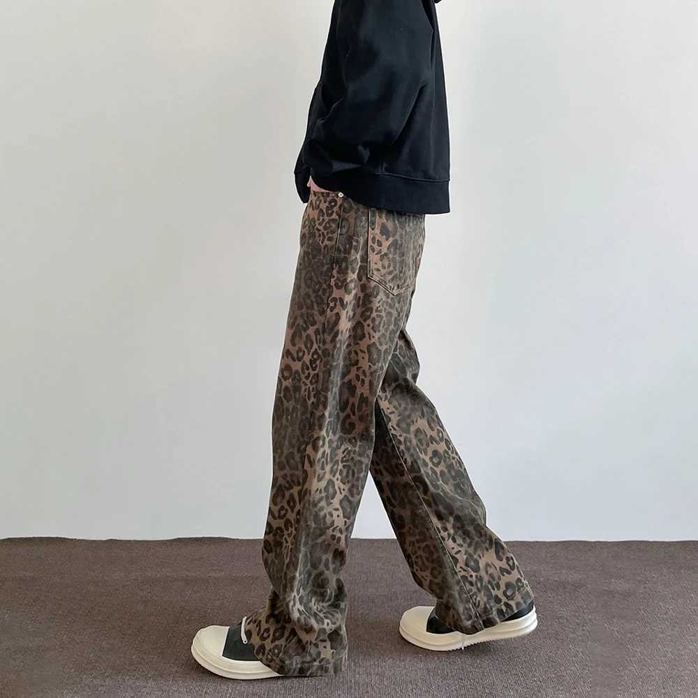 Leopard Jeans Retro Y2k Fashion Loose Street Clothing Casual Trouser 2024 Summer Young Wide Leg Grunge Kpop Original JeansT250319