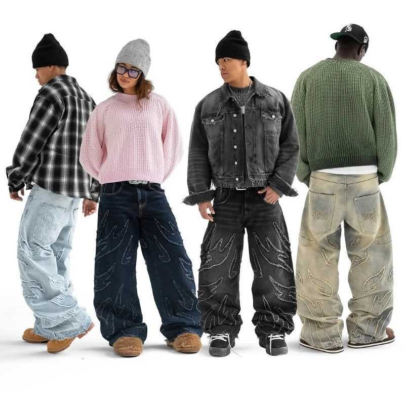 Y2K Baggy Jeans Vintage Gothic American Hip Hop Streetwear Patch Embroidery high quality Jeans Men Women Casual wide leg JeansT250319
