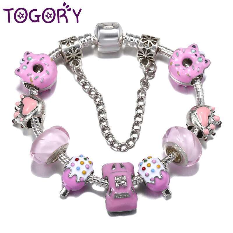 Car Ice Cream Beads Charm Bracelets With Silver Color Chain Bracelets For Women Men Fiancee Bijoux Pulseras Jewelry Gift