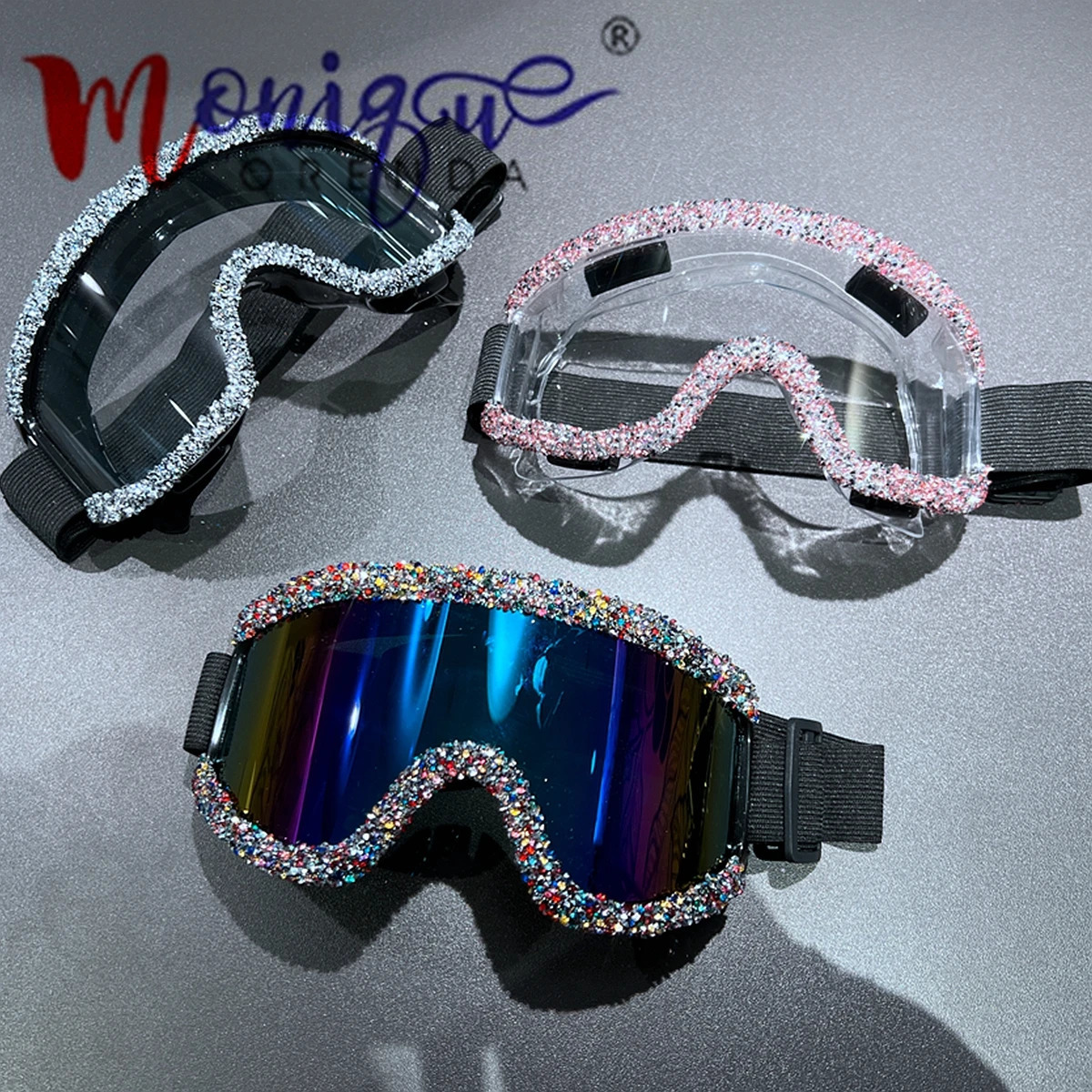 Full Rhinestone Skiing Goggles Windproof Cycling Motorcycle Goggles Winter Snowboard Ski Glasses Outdoor Goggle Sunglasses 250318