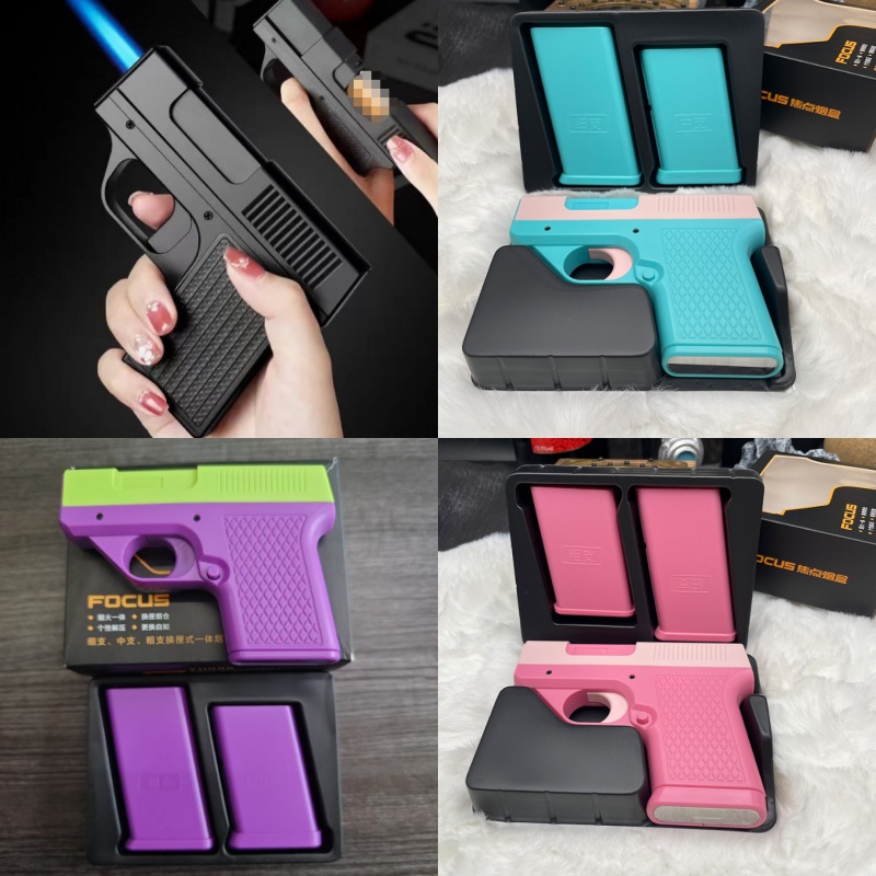 Creative Turbine Gas Windproof Lighter Welding Gun Shape Cigarette Case Box Storage 3 IN 1 Unusual Camping Men's Gift Small Toy W260202