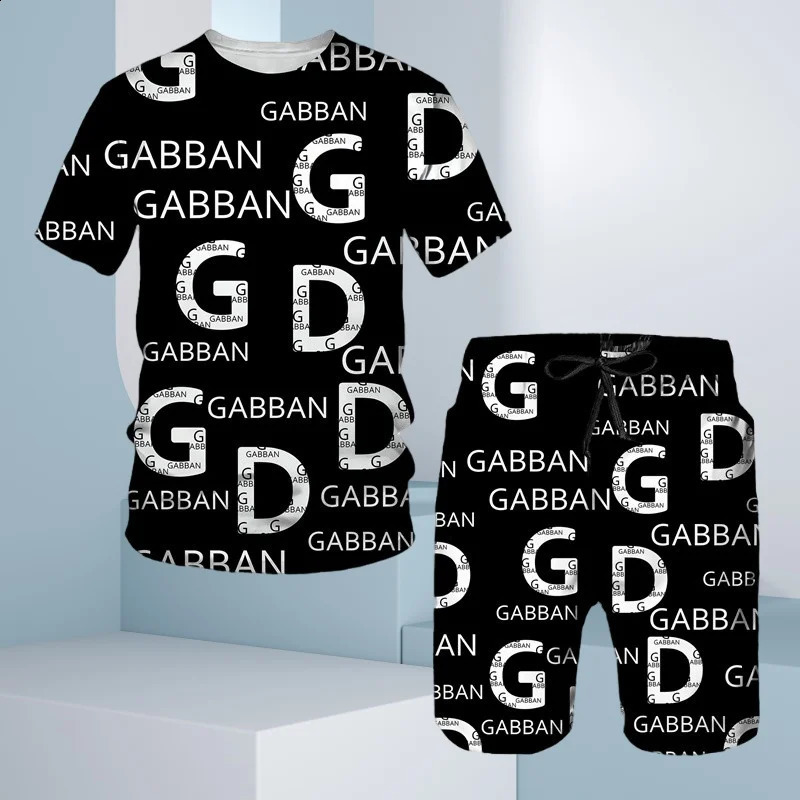 3D printed summer mens sportswear oversized Tshirt street wear short sleeved set 250319e