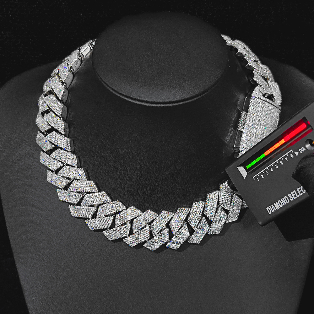 25MM Hip Hop Jewelry Iced Out 925 Sterling Silver VVS Necklace Inlaid 6 Rows Moissanite Diamond Miami Cuban Link Chain For Men