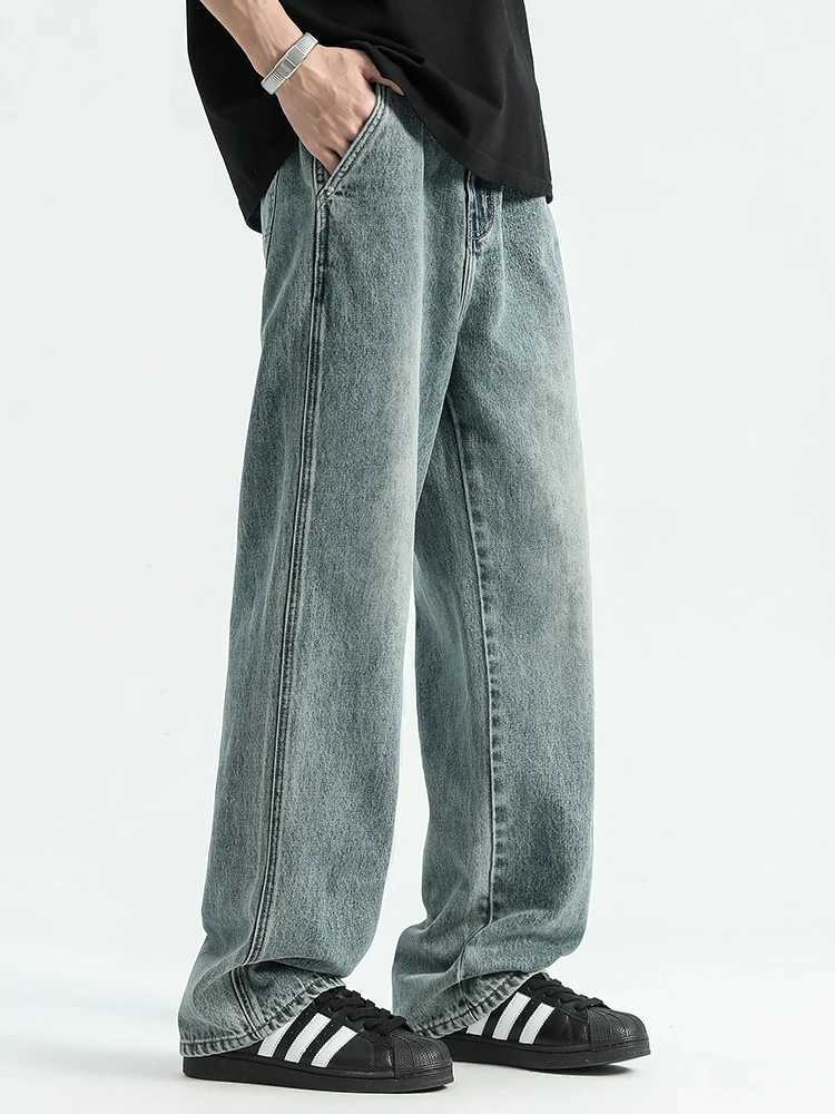 90% pure cotton jeans mens 2024 new retro street pants loose casual soft mens brand clothing denim TrousersT250319