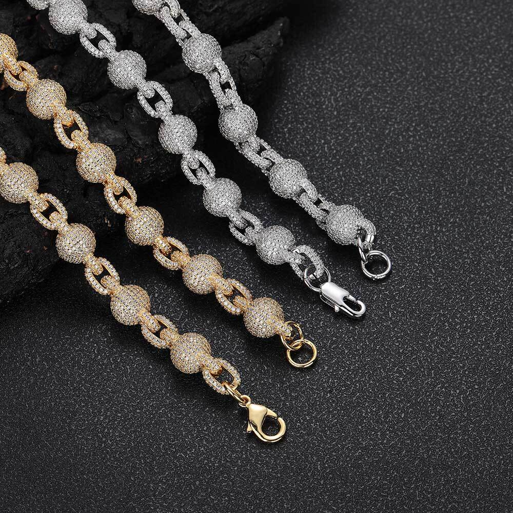 10.5MM Round Ball Miami Cuban Necklace Micro Paved Cubic Zircon Iced Out Bead Chain Choker Mens Women Hip Hop Jewelry