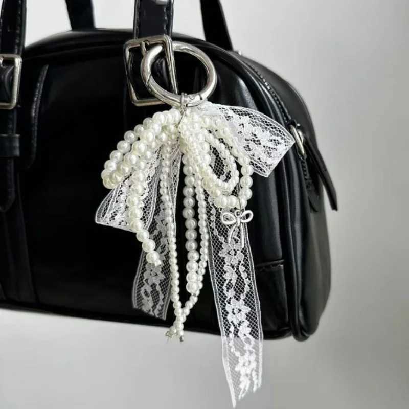 2025 Simulated Pearl Lace Bow Keychain Sweet Pearl Pendant Keychain Womens Handbag Keychain Exquisite DecorationXJ250319