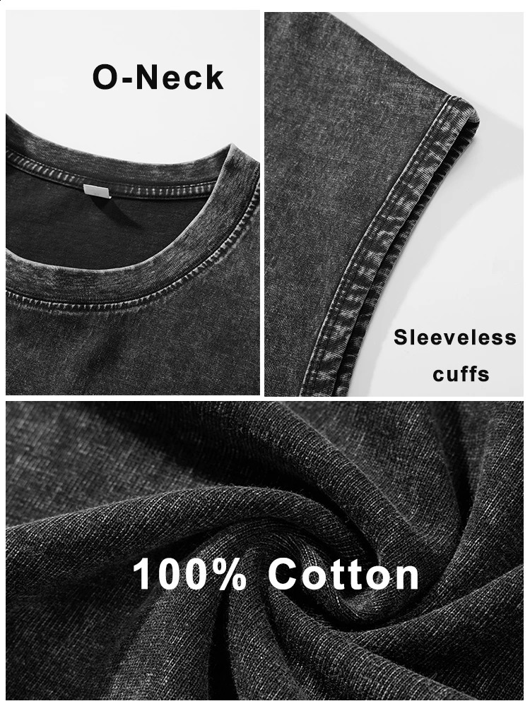 Summer Mens Washed Cotton Tank Tops Muscle Gym Sleeveless Workout T Shirts Running Beach Loose Cutoff Tees 250319
