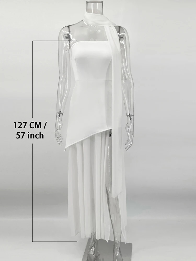 TARUXY Fashion Strapless Dress With Ribbon Female Elegant Sleeveless Mesh Beach Vacation Long Dress Spring Women Dress 250319