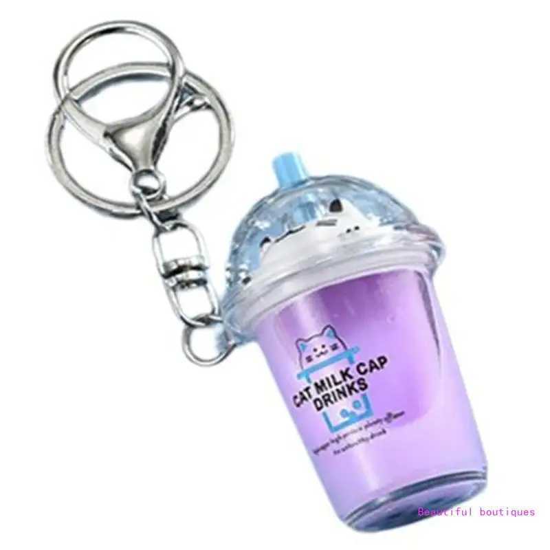 Cat Bubble Tea Pendant Handmade Acrylic Keychain Cartoon Milk Tea Keychain Jewelry Cute Bag Charm AccessoriesXJ250319