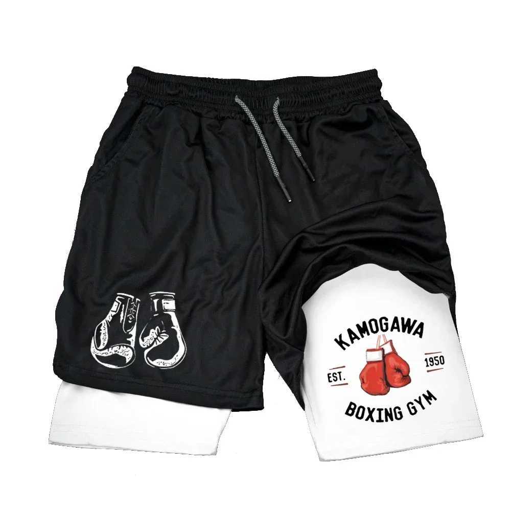 Mens compression gym shorts boxing printed sports pants double layered quick drying basketball beach muscle fitness W250319