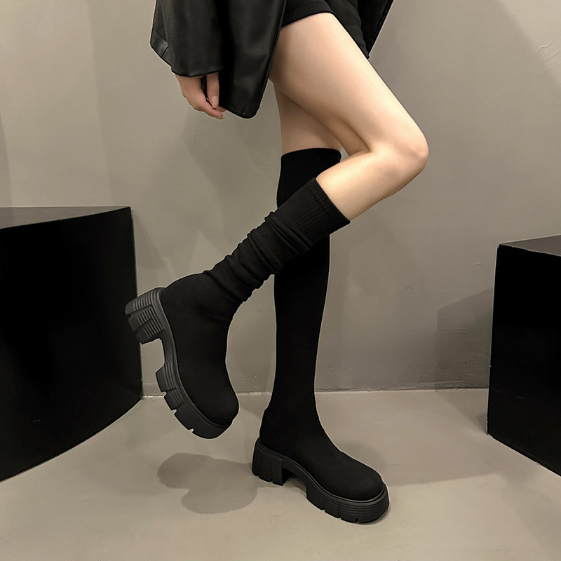 High heels long boots thick heels increased elasticity free Shipping Designer Slippers slimming effect over the knees External penetration Women woole