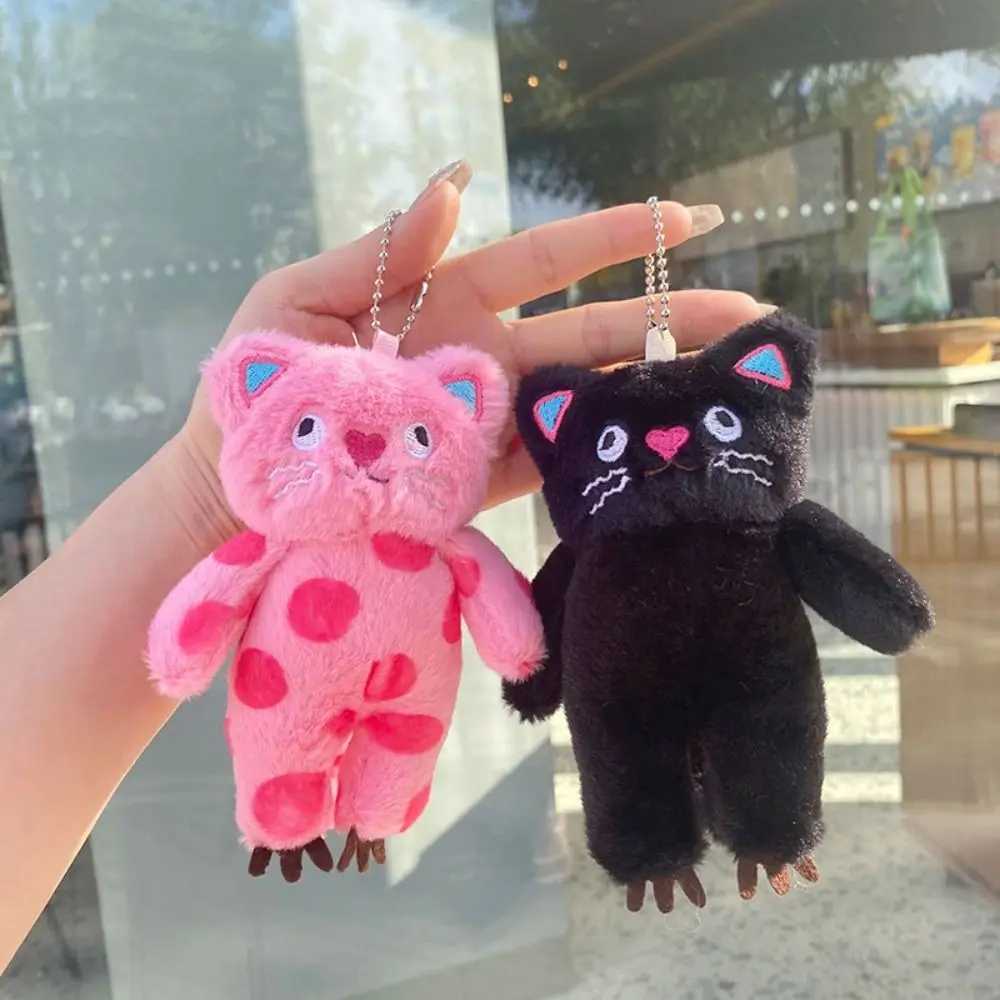 Creative Stuffed Animal Polka Dot Cat Keychain Bag Pendant Plush Doll Cat Plush Key Ring Soft Decoration Plush Toy KidsXJ250319