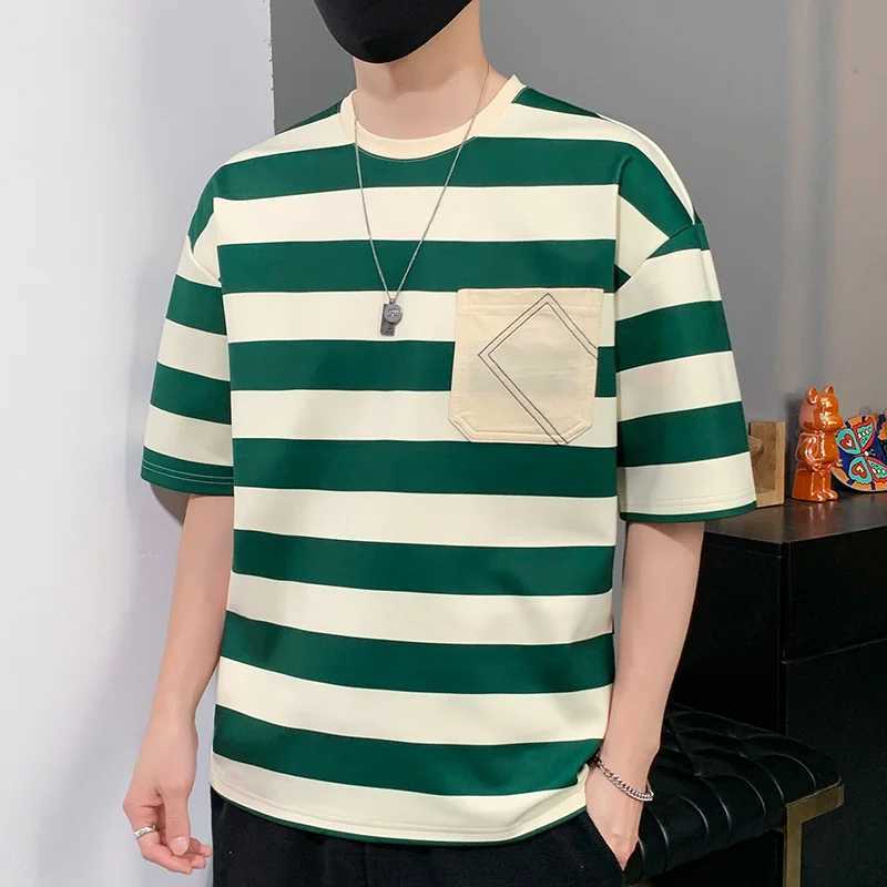 2024 Summer Mens Casual Short sleeved T-shirt T-shirt Top Stripe Brand Fashion High HOP Clothing Oversized 3XL T-shirtT250319