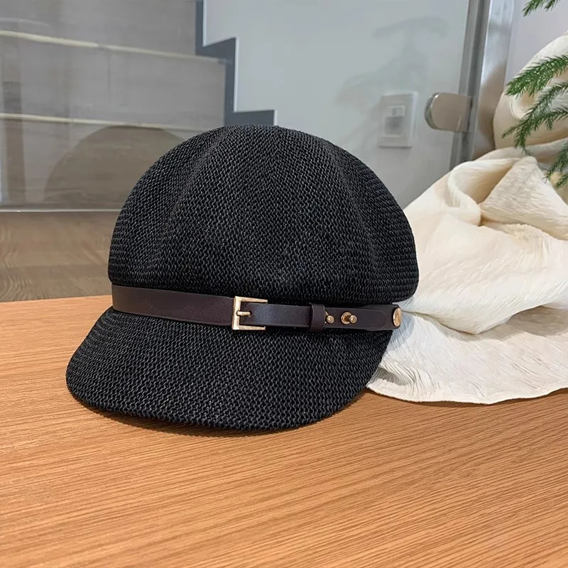 hollow octagonal hat for womens summer outings versatile sun protection straw hat British duck tongue beret 250320