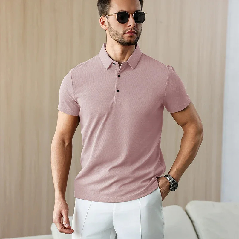 Mens Business Casual Short Sleeved Shirt Solid Color Polo Shirt Fashionable Breathable Comfortable Versatile Top 250320